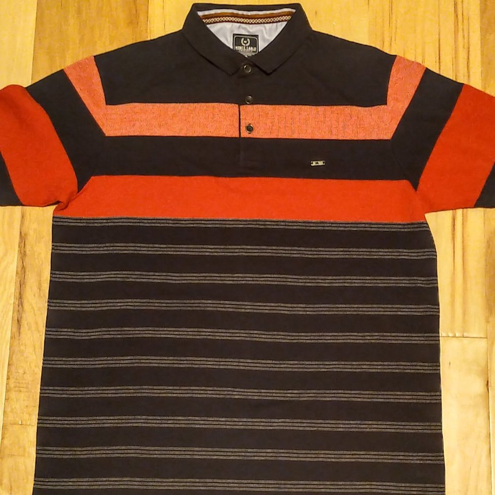 Monte Carlo Striped Polo 3 button down Shirt XL